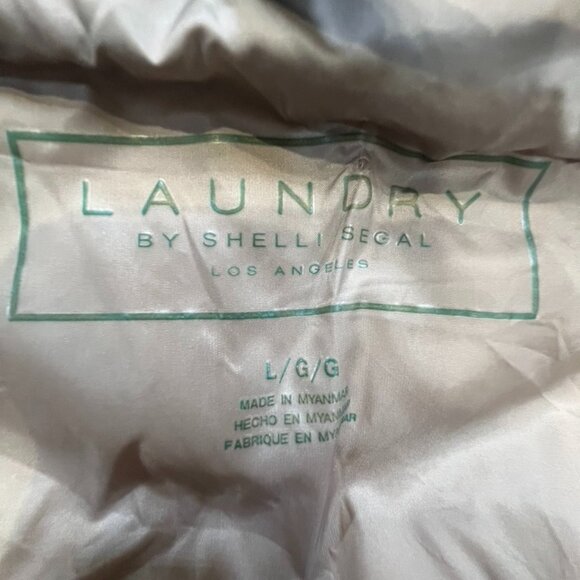 Laundry by Shelli Segal Asymettrical Packable Puffer Jacket Navy/Gold Sz L - Picture 13 of 14